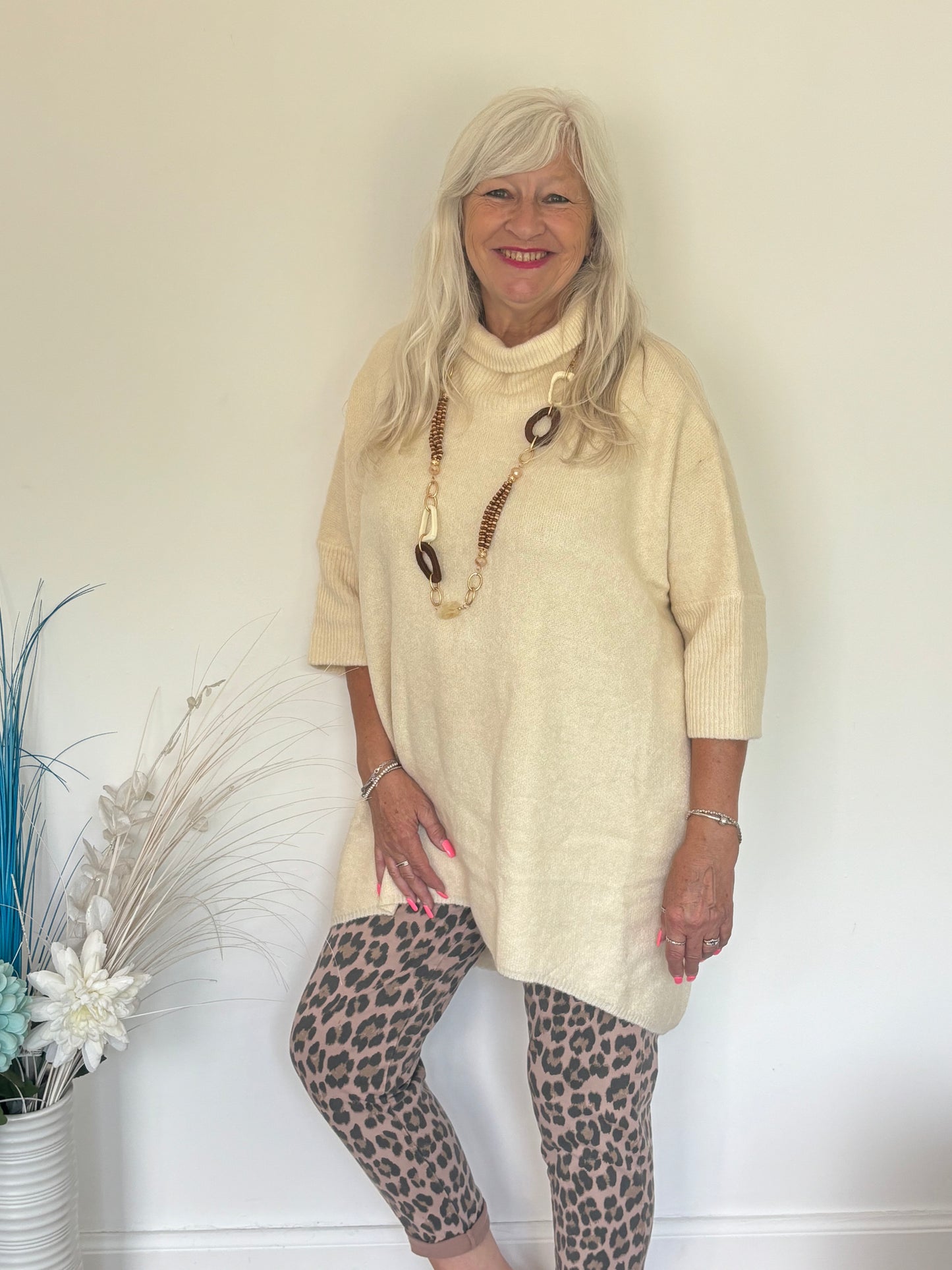 High neck tunic jumper