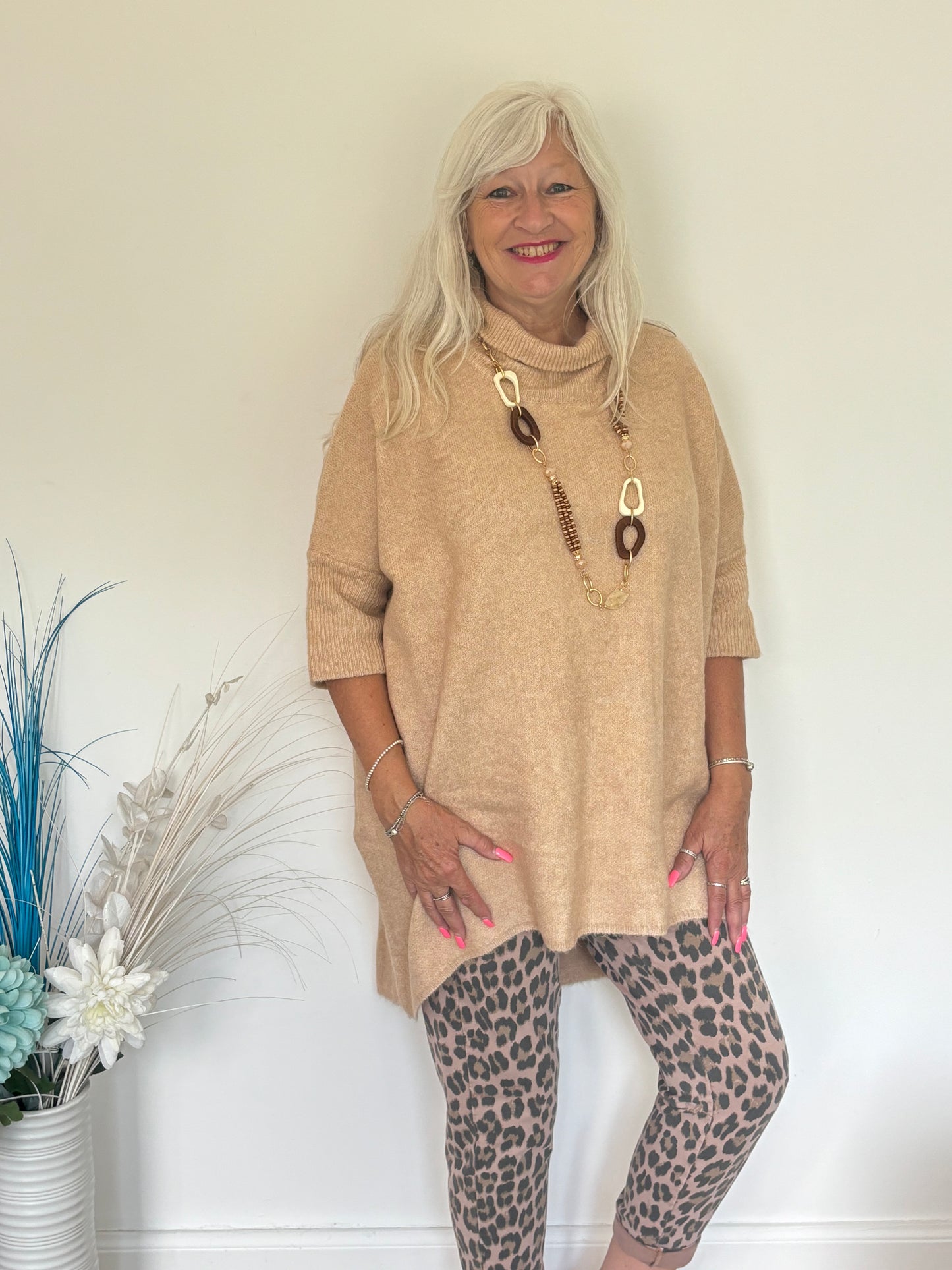 High neck tunic jumper