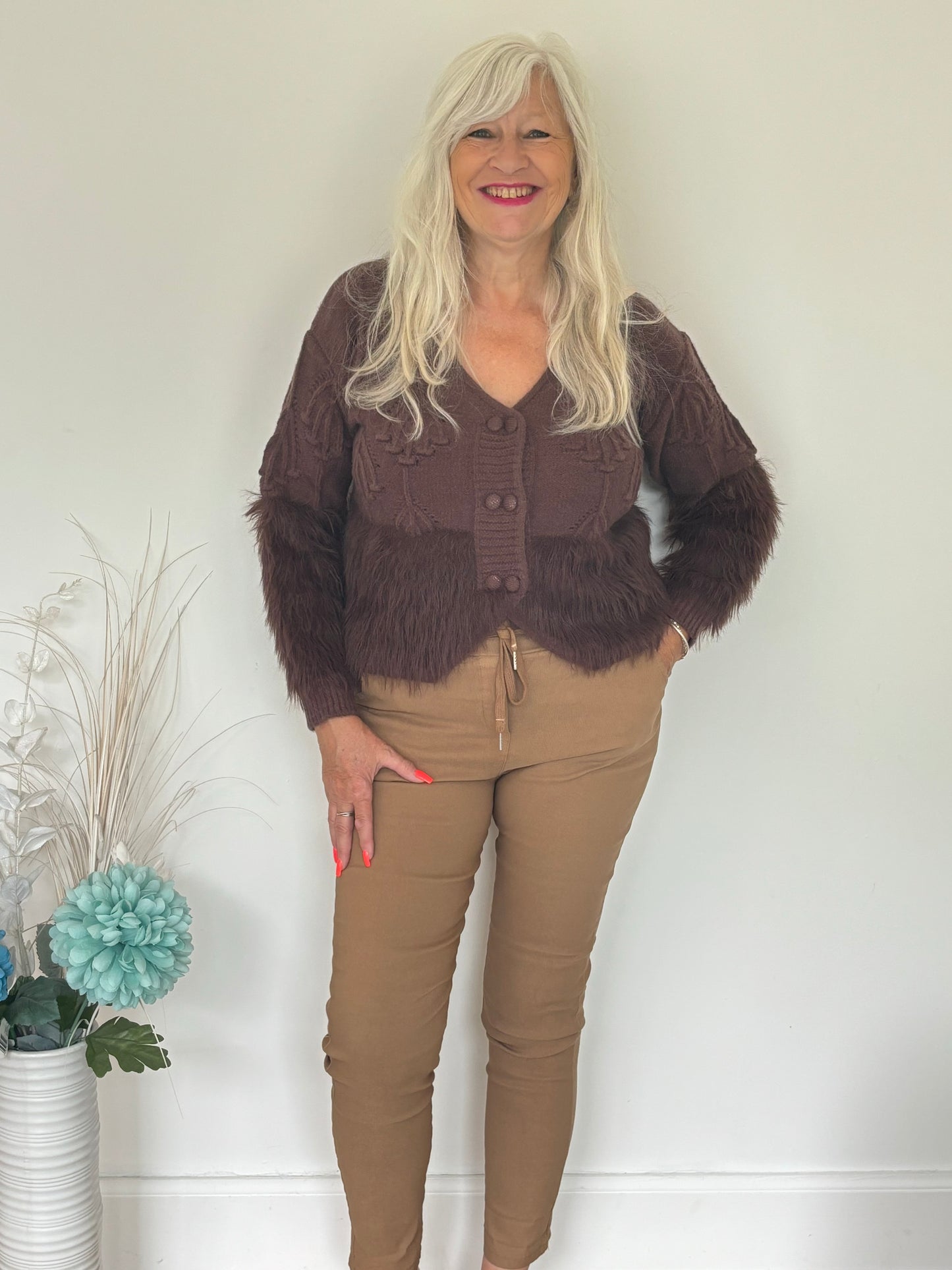 Faux Fur Edged Cardigan