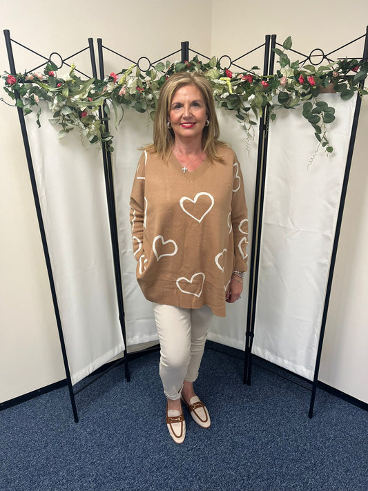 Oversized v neck jumper with hearts